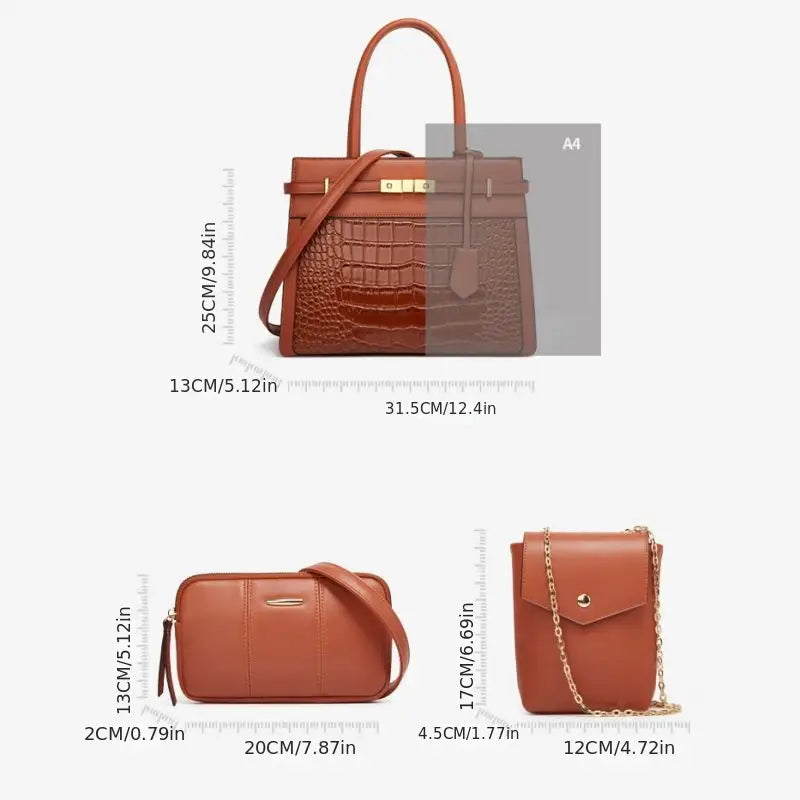 AAA Luxury Elegant Crocodile Pattern Tote Bag Set for Women