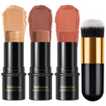 3 Pcs Face Contour Stick Kit Matte Finish Face Stick Trio with Bronzer Blush Highlighter and Brush Long Lasting Waterproof Cream Beauty Wand Makeup Set for Sculpt Glowing Face Look (#5 6 15)
