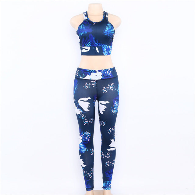 CURVAS ATELIER Women's Floral Print Yoga Set - Bra & Leggings Outfit