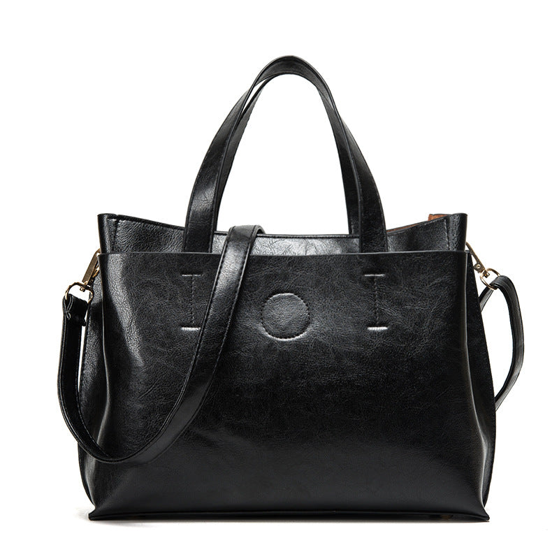 Vintage European Leather Shoulder Tote Bag