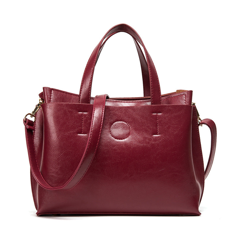 Vintage European Leather Shoulder Tote Bag