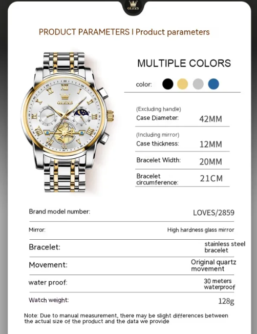 AAA Luxury Waterproof Quartz Watch for Men.